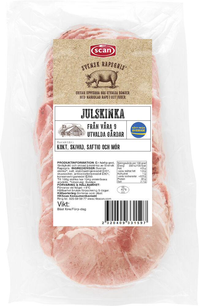 Julskinka rapsgris skivad Sverige
