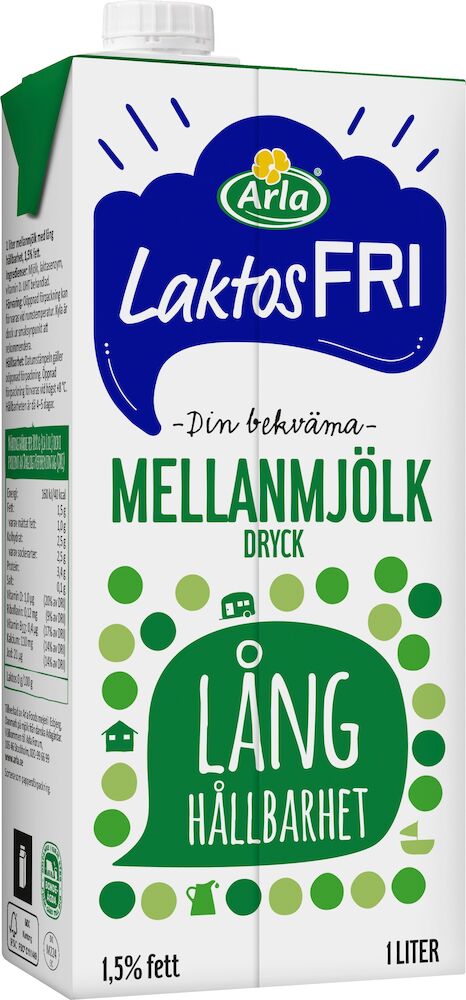 Mellanmjölk 1,5% Lång Hållbarhet Laktosfri