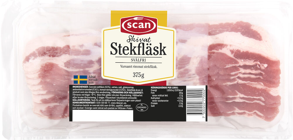 Stekfläsk rimmat skivat utan svål
