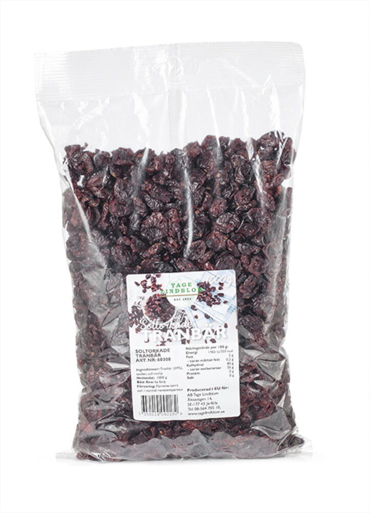 Soltorkade tranbär.