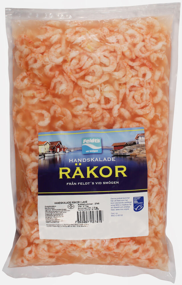 Räkor i lake, handskalade, påse, MSC