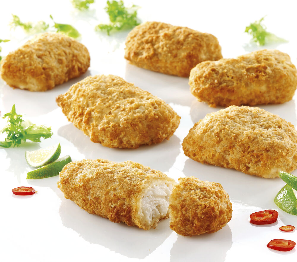 Torskryggfilé, tempurapanerad och förstekt 
95-125g, 60% fiskandel, stillahavstorsk MSC