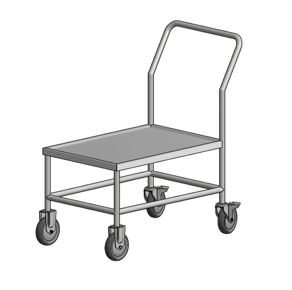 Vagn H78 Rostfritt stål, fixeringshörn av
polypropenplast 125mm hjul 2 fasta, 2 svängbara
med broms 660x450x900mm