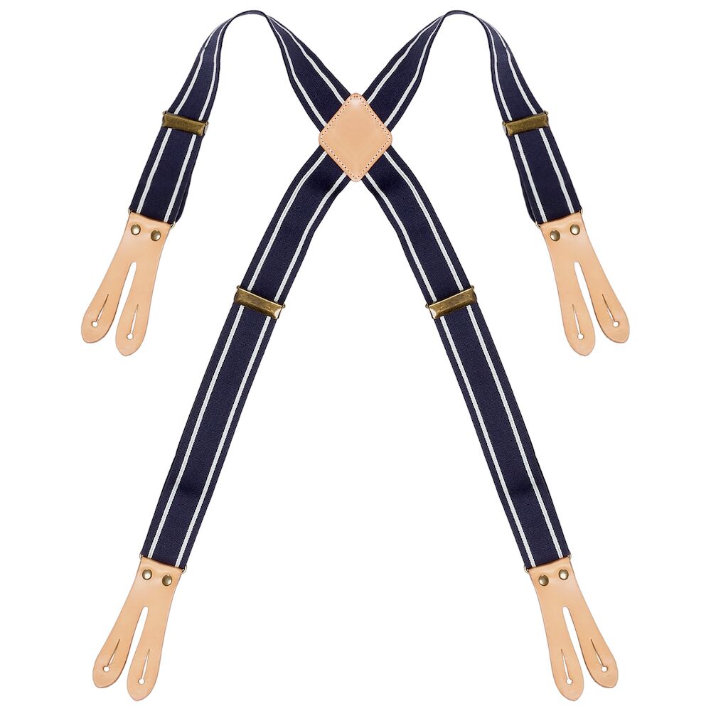 Resårhängsle med läder 0568 marin/vit rand S/M