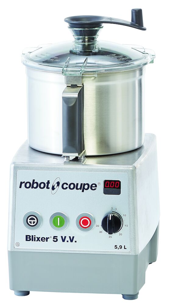 Blixer Snabbhack/mixer 5 V.V. Bänkmodell. 
5,9-liters blixertillsats. 300-3500 v/m. 
Puls. Timer.