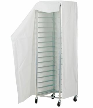 Huv i smidig kapellväv för övertäckning av
stickvagn.
Skyddar degämnen och färdiga bröd mot uttorkning
och förorening.