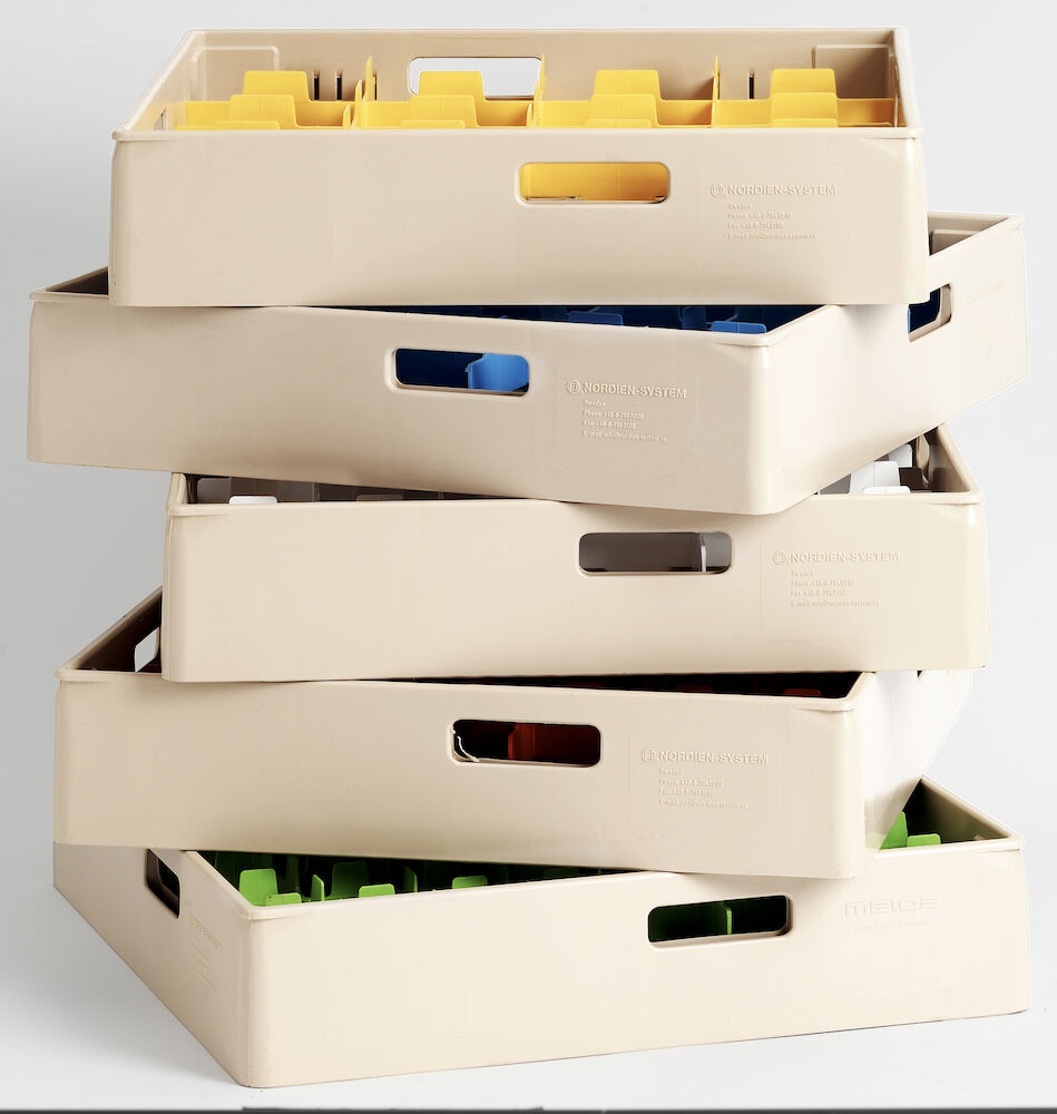 Fackindelad diskkorg beige/gul för glas