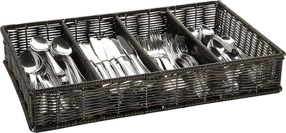 Bestickkorg 4 fack plast brun-svart GN 1/1 h9cm