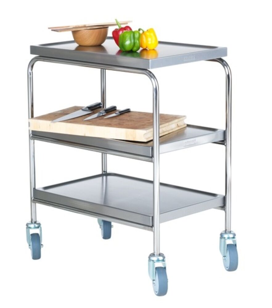 Minirullbord 3 hyllor rostfri 60x40x81cm