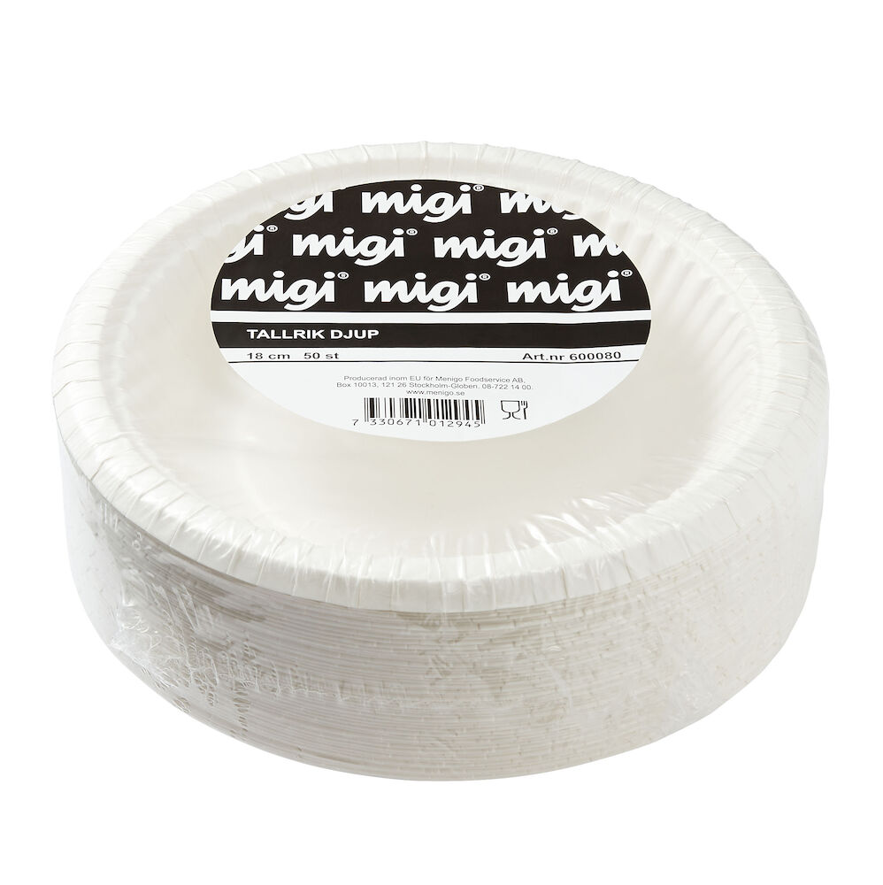 Tallrik djup papper ø18cm vit SVANEN