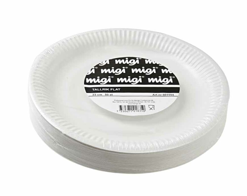 Tallrik papper ø23cm vit, SVANEN